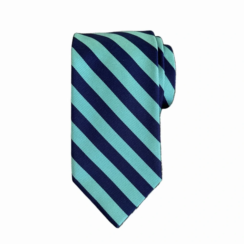 J.Crew Factory Men’s 100% Silk Striped Green/Navy Tie